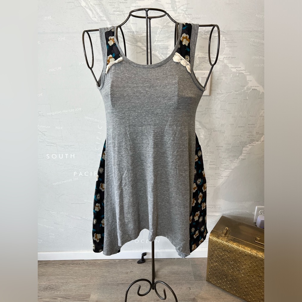 Anna Sui Silk Floral Inset Shark Bite Hem Tank Mini Dress M/L - Picture 4 of 7
